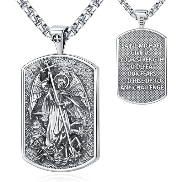 Saint Necklace Sterling Silver 925 Protection Jewelry for Men Women Patron St Me